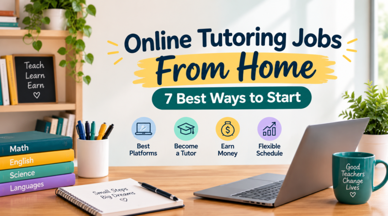: Online tutoring jobs from home with a tutor teaching students through a laptop